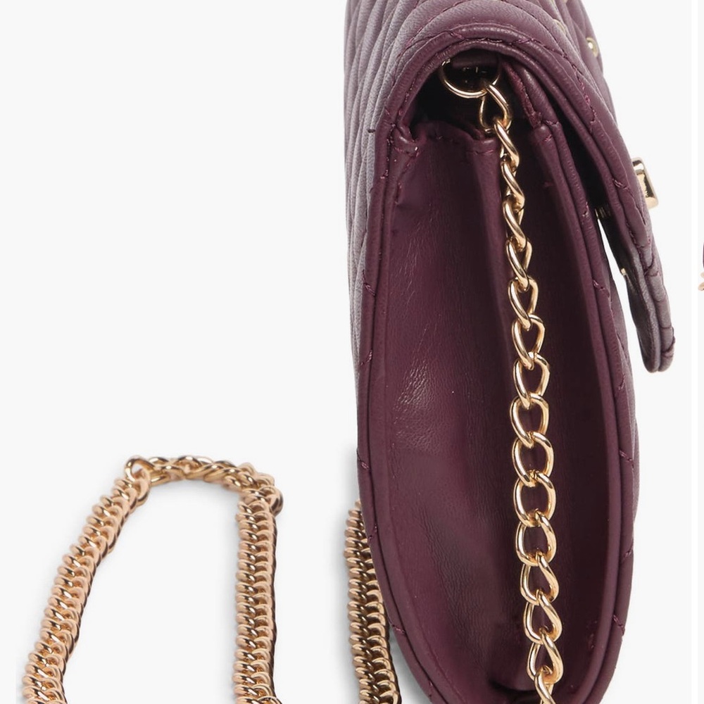 Badgley Mischka Quilted Shoulder Bag in Burgundy/gold studs and crossbody NWT - Picture 3 of 7